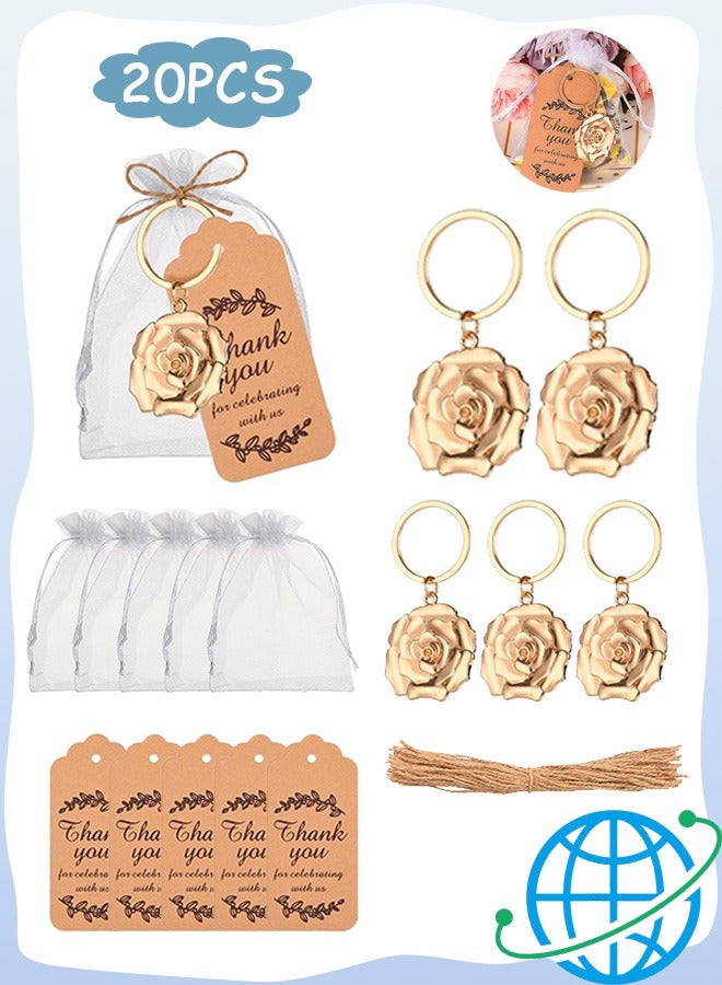 GD 20 Rose Flower Key Chains, Flower Key Chains and Keyrings for Wedding Party Favors,Creative Valentine's Day Gifts, Decorations or Bridal Shower Keepsakes Party Favors,Roses Keychain Bulk - Image 1